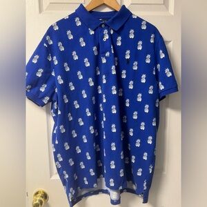 Polo Ralph Lauren Pineapple Print Mesh shirt, Blue/White, size XXL